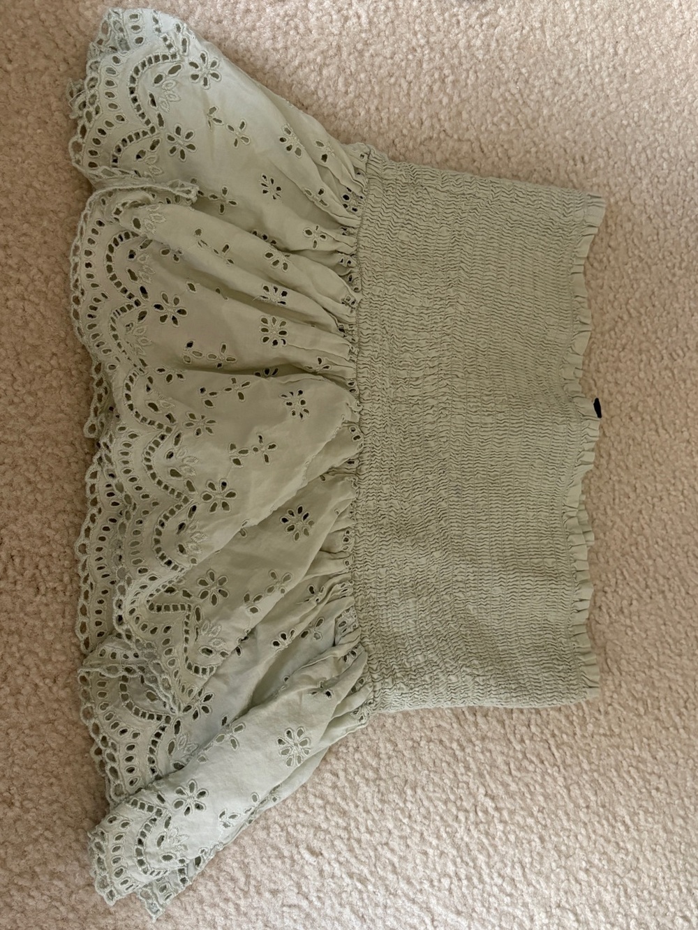 American Eagle Outfitters Light Sage Smocked Eyelet Crop Top